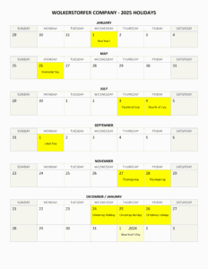 2025 Company Holidays