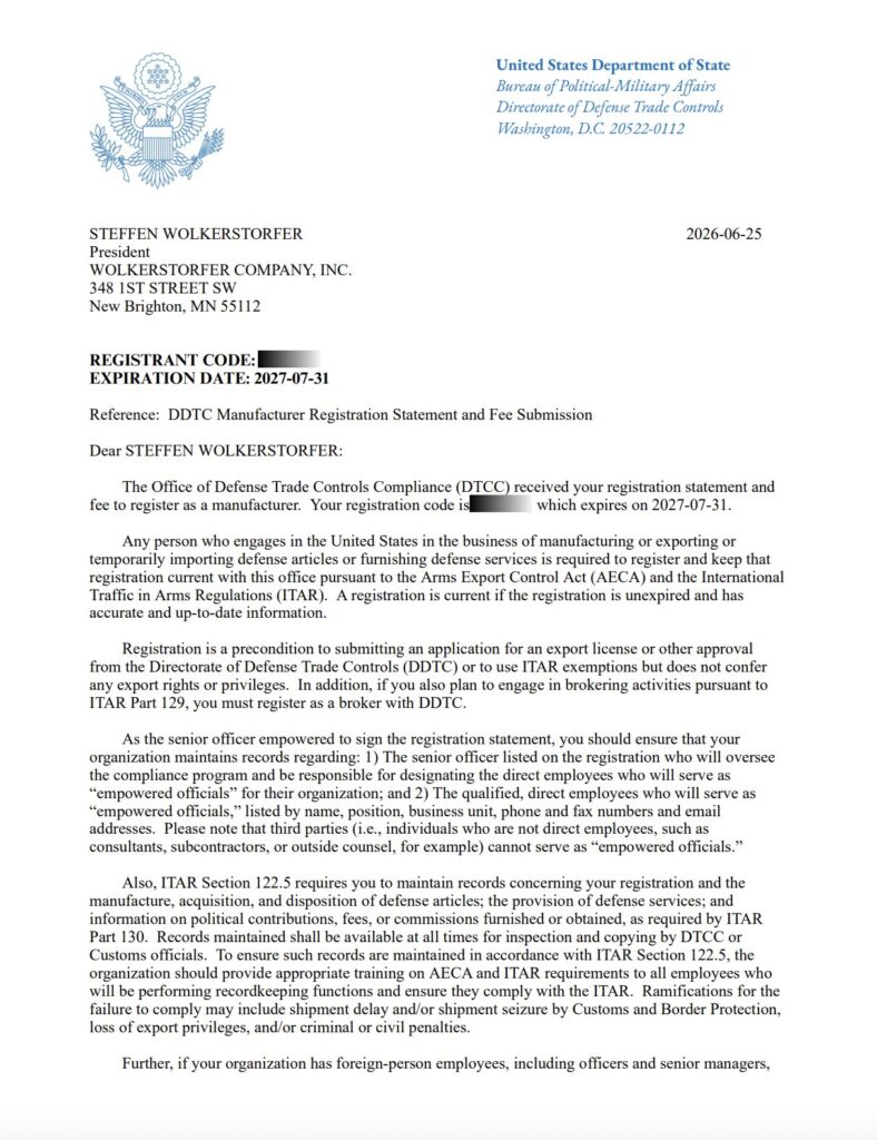 Wolkerstorfer 26-27 ITAR registration letter - A